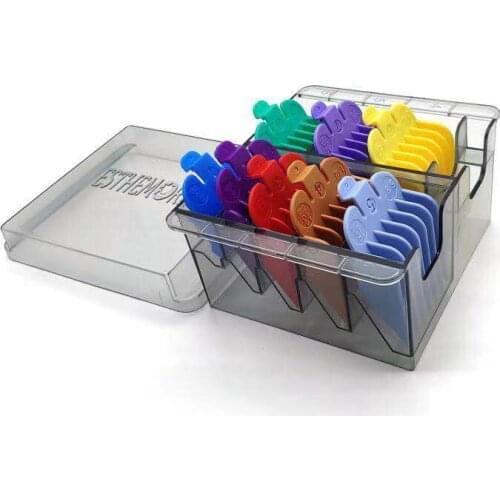 8pcs/set Universal Hair Clipper Limit Comb Guide Attachment Size Barber Replacement for Wall Clip with Storage Box grid base