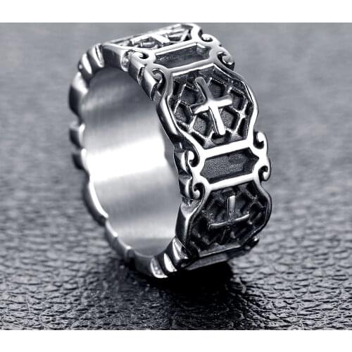 Vintage Stainless Steel Rings for Men Cross Crucifix Biker Lucky Prayer Jewelry Drop Shipping