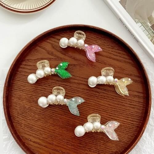 Fashion Women Pearl Hairpin Simple Plastic Fishtail Gripper Sweet Girls Shark Back Of The Head Plate Hair Claw Hair Accessories