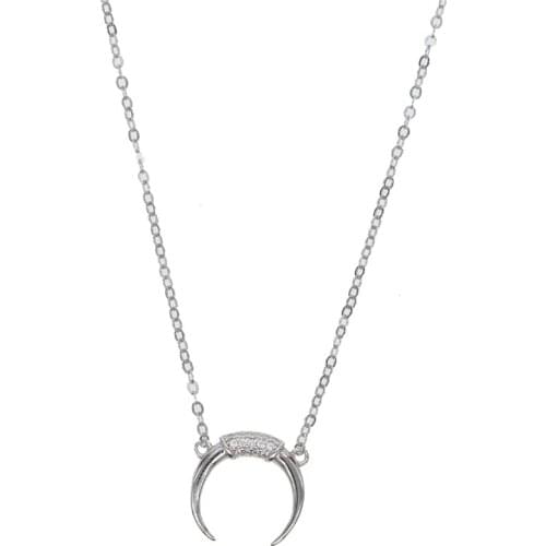 Factory 925 sterling silver jewelry double horn detailed cz horn pendant european minimal women gift pendant necklace 925