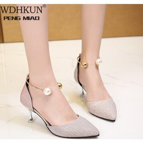 WDHKUN Talons Hauts Women Fashion High Quality Silver Pearl High Heel Pumps Bridal Sexy Wedding Golden High Heel Shoes A3114