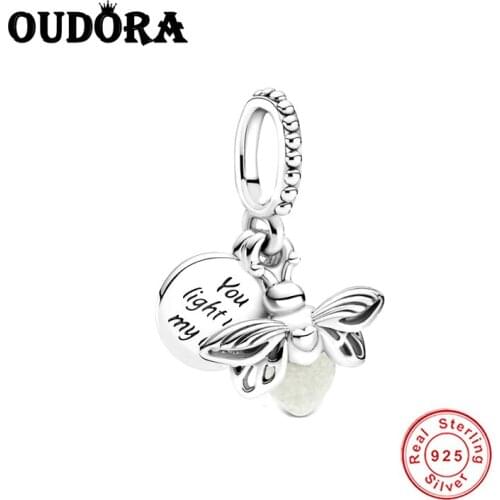 925 Sterling Silver Glow-in-the-dark Firefly Dangle Charm Fit Original Pandora Bracelet Charms Silver Jewelry Making Berloque