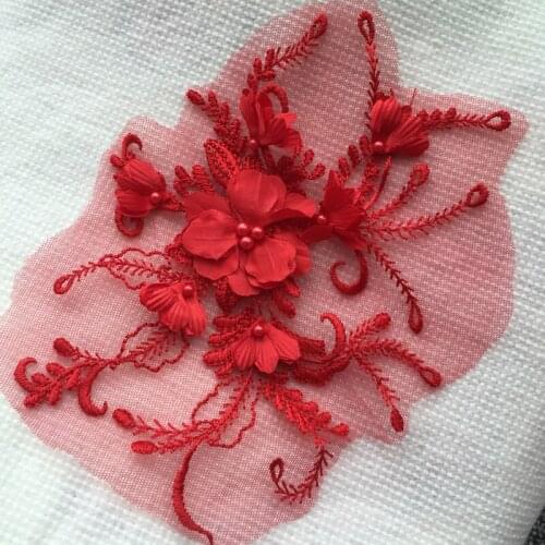 7Color Free Shipping 2Pc 17.5*21cm White/Red/ Gold/Champange Embroidered Lace Applique Lace Trim Dress DIY Lace Accessories W447