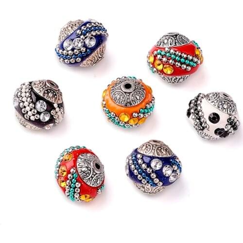 100pcs Handmade Indonesia Loose Antique Classic Bead,with Alloy Cores ,Round,Mixed Color,Hole:2mm 15x15x15mm F80
