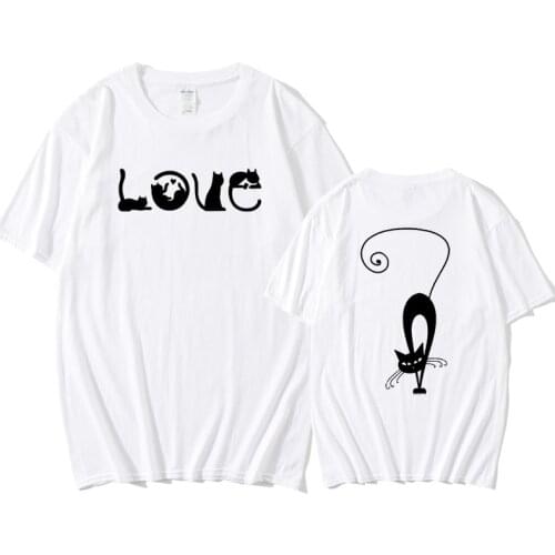 2020 Summer Mens Clothes Harajuku White Animal Print LOVE Cat Short Sleeve T-shirt Streetwear Casual T-shirt Mujer Camisetas