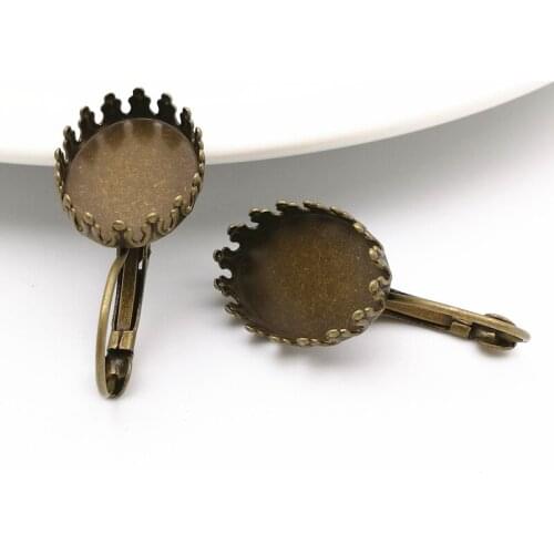 40pcs/lot 13x18mm Brass Antique bronze Crown Oval Blank Tray Earrings Settings Drop Earrings Cameo cabochons base settings