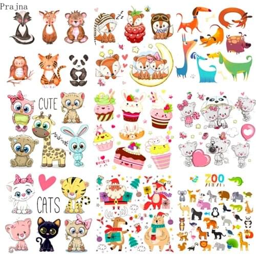 Prajna Cute Small Animal Applique Heat Thermal Transfer for Clothes Cartoon Cat Iron-On Transfers For Kids Clothing Sticker DIY