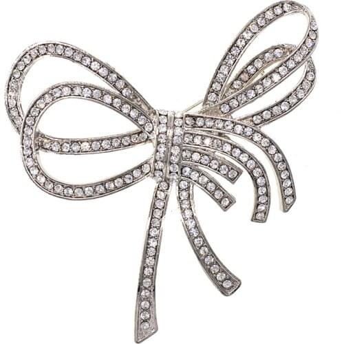Baroque Metal Vintage Fashion Full Rhinestones Bowknot Brooches Pins Jewelry For Women Christmas Gifts Broches Clips