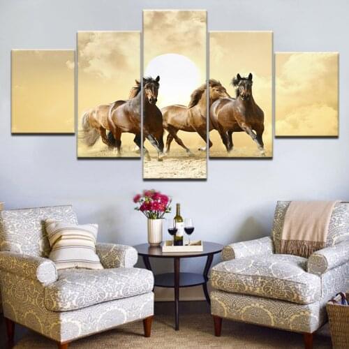 Free Shipping 5 Piece frame Horse Modern Home Wall Decor Canvas Picture Art HD Print Painting On Canvas for Living Room