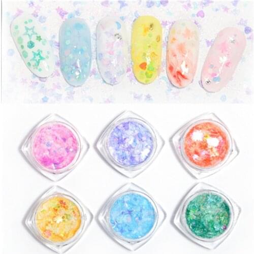 6 Colors Sequin Glitter Nail Decoration Maple Leaf Heart-shaped Star Butterfly Powder For Nails Makeup DIY Nail Art Accessories