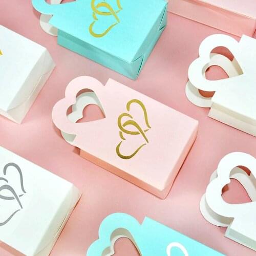 10/20Pcs Bronzing Heart Candy Bag White Pink Blue Chocolate Cookie Paper Bag Box For Wedding Birthday Party Decor Gifts Handbag