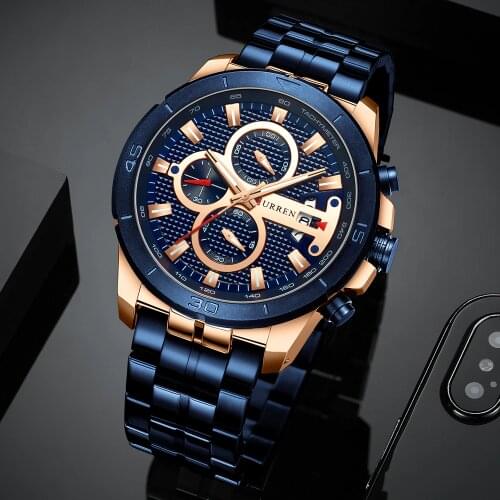 CURREN Business Watch Men Luxury Brand Stainless Steel Quartz Wrist Watches Chronograph Military Sports Clock Relogio Masculino