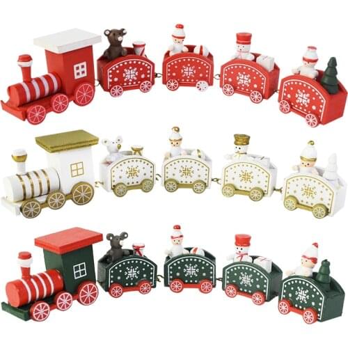 Mini Wooden Christmas Train Decor 2021 Snowflake Pattern Train Sets For Kids Gifts Toy Happy New Year Xmas Party Ornaments Noel