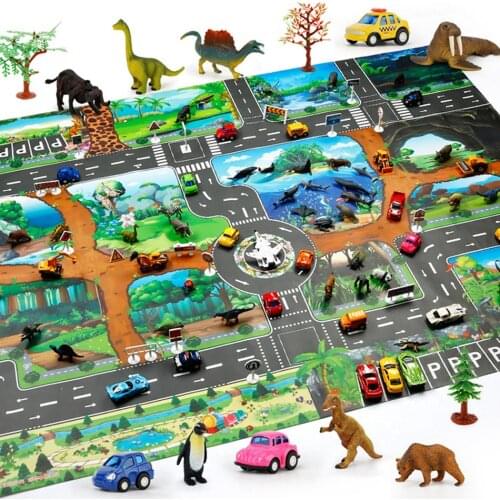 Childrens Toys Baby Animal World Game Map Toy Dinosaur Car Kids Fun Kids Rug Developing Baby Crawling Mat Play Game Mat