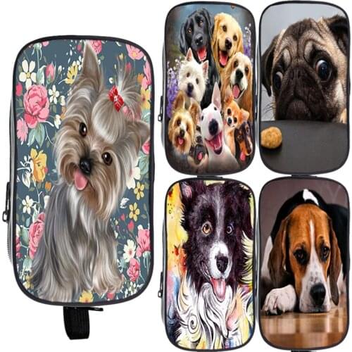 Double Layer Bulldog Cosmetic Case Husky Dog Pencil Case Boston Terrier Pencil Pouch German Shepherd Pen Bag Cute Pencil Holder