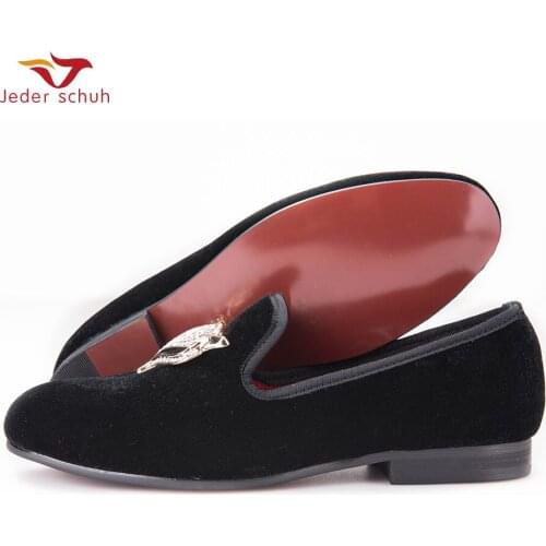 Jeder Schuh Newstyle Men Velvet Shoes With Fox Rhinestone Buckle Wedding Loafers Smoking Slipper Men Flats Size Us 6-14