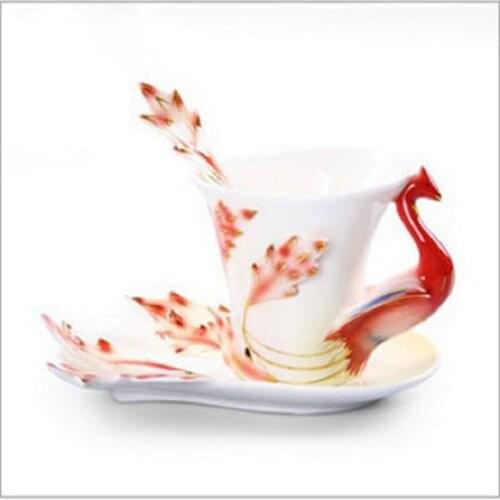 Enamel porcelain dragon and Phoenix wholesale ceramic coffee cup and saucer Creative Cup Gift Set Wedding Gift Wedding