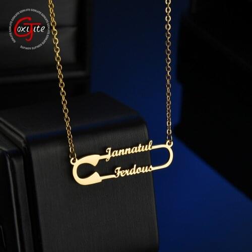 Goxijite 2020 Trendy Name Pin Necklace for Women Girls Personalized Nameplate Jewelry Pin Necklace Lover Gift