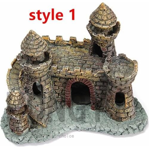 HONGYI 1 piece aquarium artificial castle ancient castle tower fish tank decoration landscaping rock cave for fish shrimp hiding