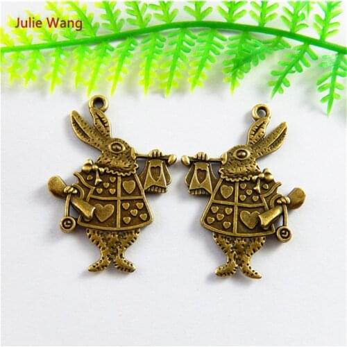 Julie Wang 15PCS Alloy Antique Bronze Rabbit Charms Pendants Jewelry Earring Necklace Handcrafts Findings Accessories