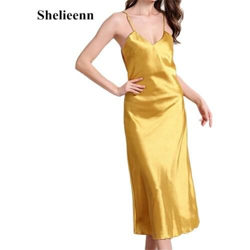 Summer New Long Nightdress Lady Nightwear Nightgown Women Satin Spaghetti Strap Lingerie Sexy Home Clothes Womens Sleepwear