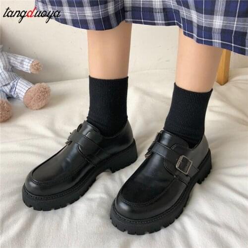 Lolita shoes Woman Black Loafers Zapatos De Mujer 2020 Casual Women Slip on Round Toe Platform Shoes low heels women