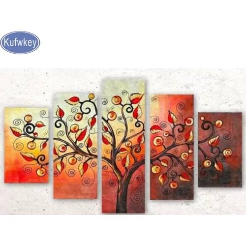 Best Stylish 5 Pcs. 5D DIY Rich tree Diamond Painting Kit FULL Square round Drill kit set 5d mosaic canvas print home decor