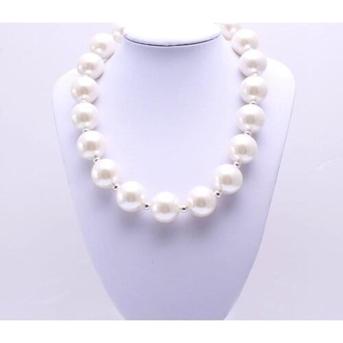 MHS.SUN Cream chunky bubble bead necklace 20mm round ABS simulated pearls strand chokers necklace suit baby child jewelry BN141