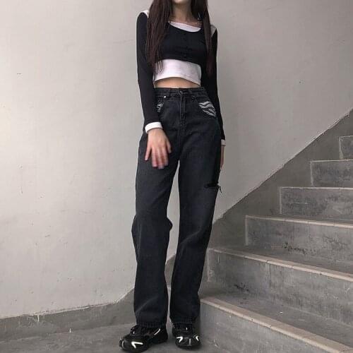 Trendy Straight Jeans Casual Leopard Printed Pockets Sexy High Waist Hole Ripped Trousers Chic Retro Style Wild Pants