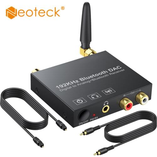 Neoteck Bluetooth DAC With Power On Off Button 192 Khz Digital to Analog Audio Converter Adapter Optical Coaxial To RCA 3.5mm