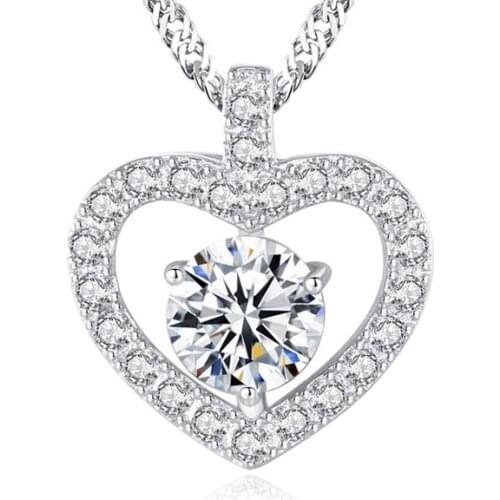 Trendy 100% 925 Sterling Silver Cut Section Hollow Out Heart Pendant Necklace For Women High Carbon Diamond Party Fine Jewelry