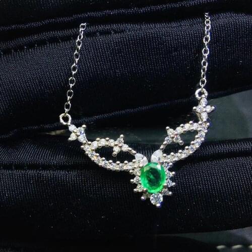 Fashion Emerald Pendant for Young Girl 4mm * 5 mm Real Natural Emerald Necklace Pendant Solid 925 Silver Emerald Jewelry