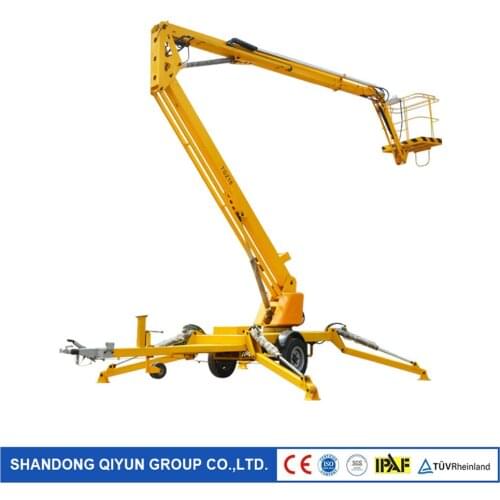 Qiyun CE ISO9001 Approved 8 m to 16 m Trailer Mounted Boom Lift Loading Weight 200 kg for Outdoor Use