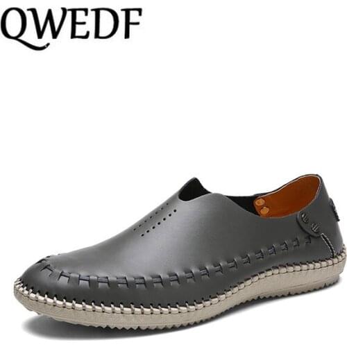 QWEDF Summer Causal Shoes Men Loafers Genuine Leather Moccasins Men Driving Shoes High Quality Flats For Man size 38-46 CZ-75