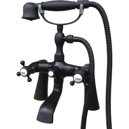Bathroom Black Oil Rubbed Bronze Clawfoot Tub Faucet Mixer Tap w/ Handshower Cross Handles - Deck Mount atf503