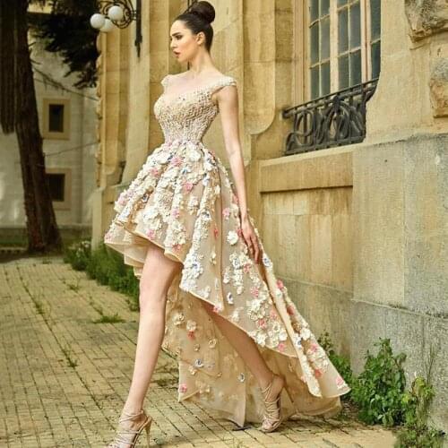Gorgeous Evening Dress High Low Backless Prom Dresses 3D Flower Short Evening Party Gown Special Occasion Dress