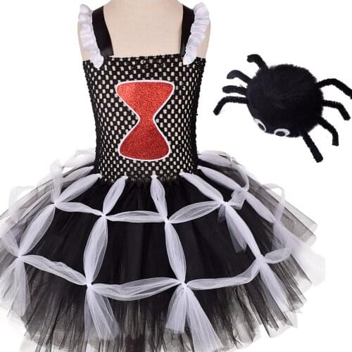 Handmade knitted Spider Tutu Dress Baby Girls Dresses for Girls Halloween Costume Kids Cosplay Christmas Birthday Party Dresses