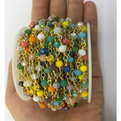 WT-RBC116 WKT New Multi Colors Random Bead In Gold Electroplated Wire Wrapped Tiny Bead Rosary Chain For Women Stylish Jewelry