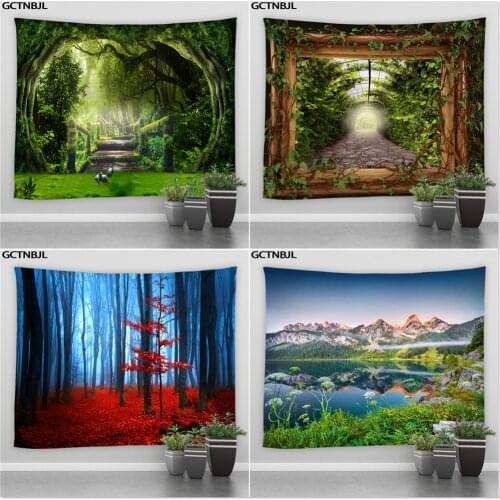 Forest Plant Landscape Tapestry Natural Scenery Backdrop Wall Hanging Curtain Indian Mandala Hippie Bedspread Home Decoration