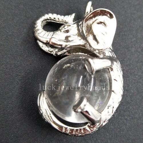 Free Shipping Women Fashion Jewelry White Crystal Ball Elephant Art Pendant Bead 1pcs C5790