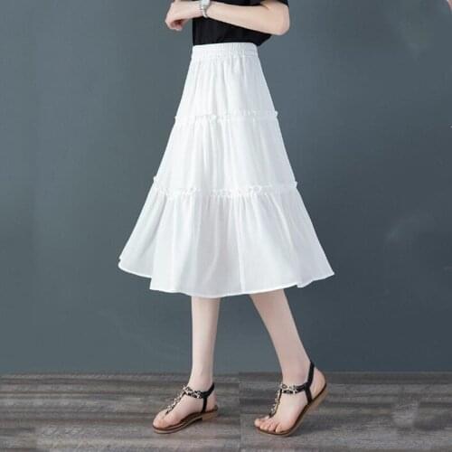 Womens Chiffon Cake Skirts Vintage Solid Layered Ruffles Long Skirts High Elastic Waist Office Skirt Plus Size Vestidos M-8XL