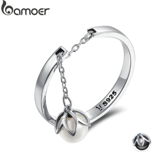 BAMOER Genuine 925 Sterling Silver Tears Of Flowers Dangle Open Finger Rings for Women Luxury Sterling Silver Jewelry SCR165