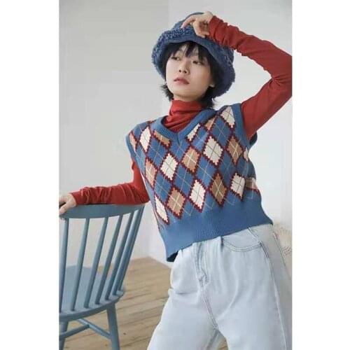 Preppy Style V Neck Knitted Sweater Vest Vintage Sleeveless Pullovers Y2K Knit Tank Sweaters Women 2020 Fall Autumn Clothes