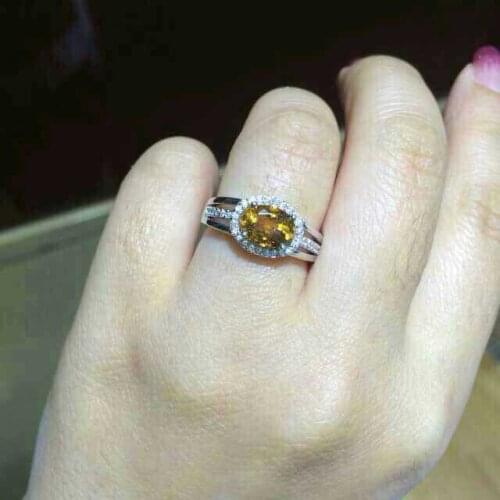 Natural citrine Ring Natural yellow crystal Ring S925 sterling silver trendy Elegant round Heavy women party gift Jewelry