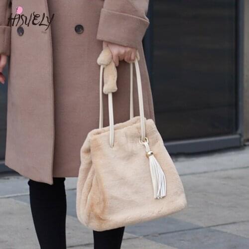 Winter Faux Fur Bucket Bags 2021 Women Large capacity Shoulder Crossbody Bag Ladies Plush Handbag Fashion Purses Bolsa Feminina