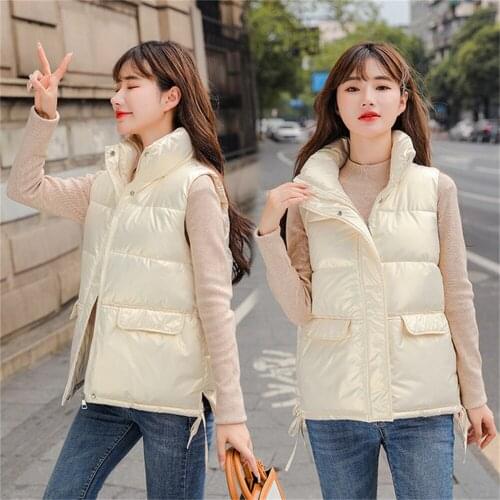 Stand Collar Winter Womens Slim Short Style Vest Solid Cotton Thick Sleeveless Jacket Female Autumn Warm Casual Outwear