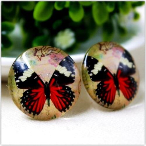 154215-8 , butterfly round Glass Cabochon dome Flat Back Beads, DIY handmade beads, clothing accessories