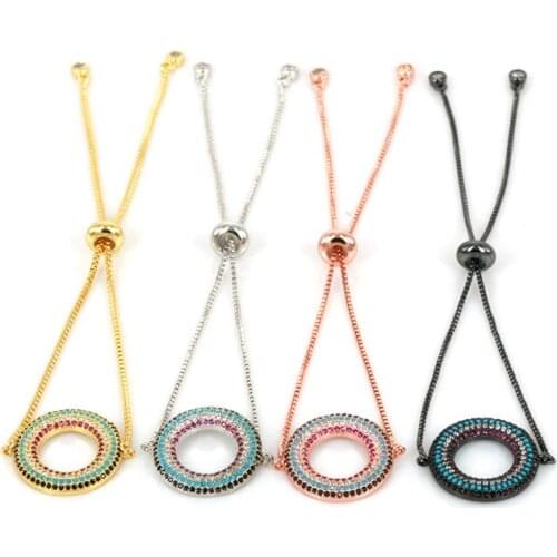 2017 New Fashion Circle Round A Bracelet Micro Pave CZ Adjustable Gold Sliver Rose Gold Black Hand Chain Charm DIY Jewelry
