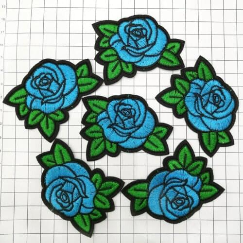 30Pcs Blue Rose Flower Embroidery Patch Stripes for Clothes Iron On DIY Bag Applique Stickers for Clothes Sew Badges Patchwork