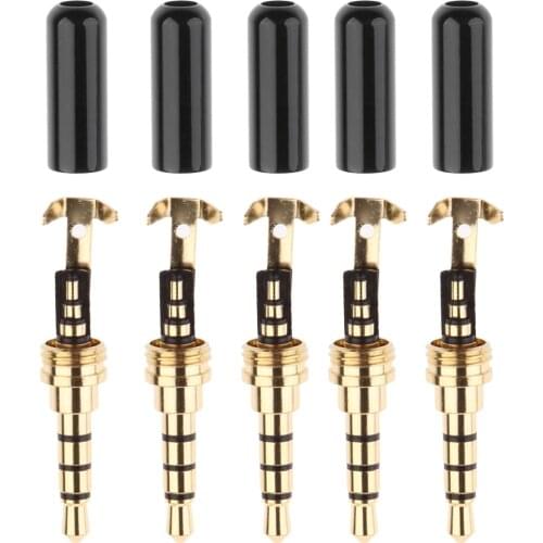 5pcs Copper Plug Jack Audio Male Plug 4 Pole 3.5mm Black Plastic Pure Copper Conductor Housing Audio Jack Plug Male Adapter